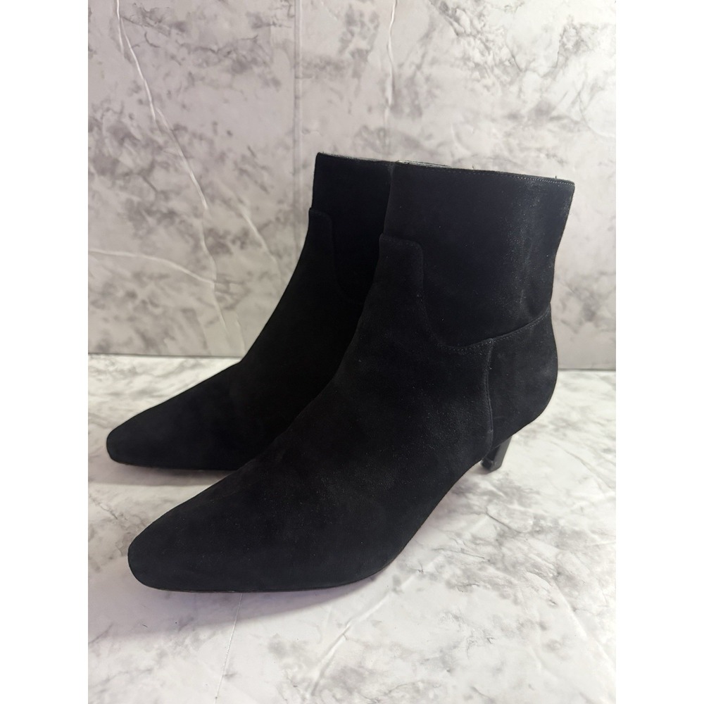 Veronica Beard Black Suede Pointed Toe Kitten Heel Ankle Booties Womens 6.5